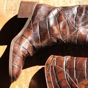 Vintage Joan & David Crocodile Leather Calf Boots